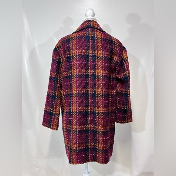A NEW DAY Maroon, orange & black plaid wool blend jacket size M - Picture 6 of 14
